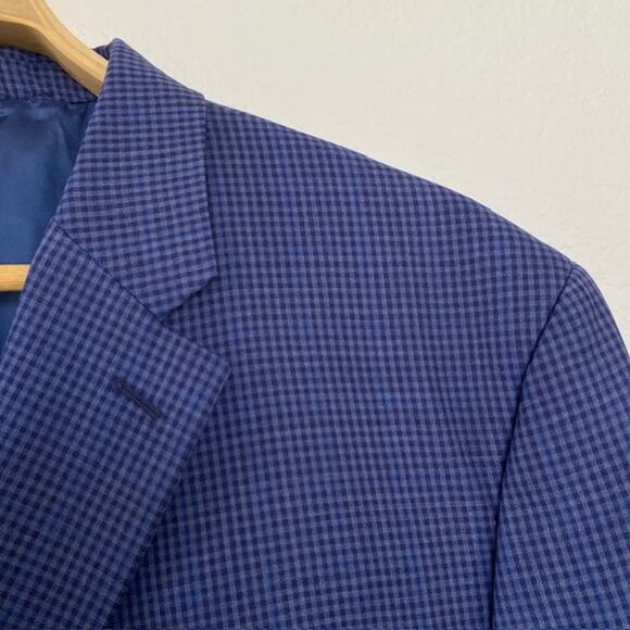 Joseph A. Bank Signature Collection Men's 58 R Blue Check Suit Jacket 100% Wool - Picture 2 of 16
